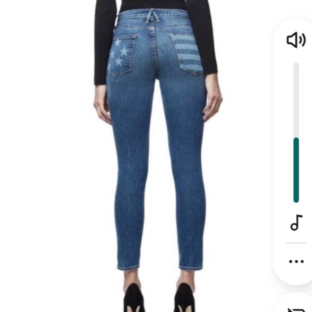 Good American Good Legs Crop Laser Star Jeans Size 16